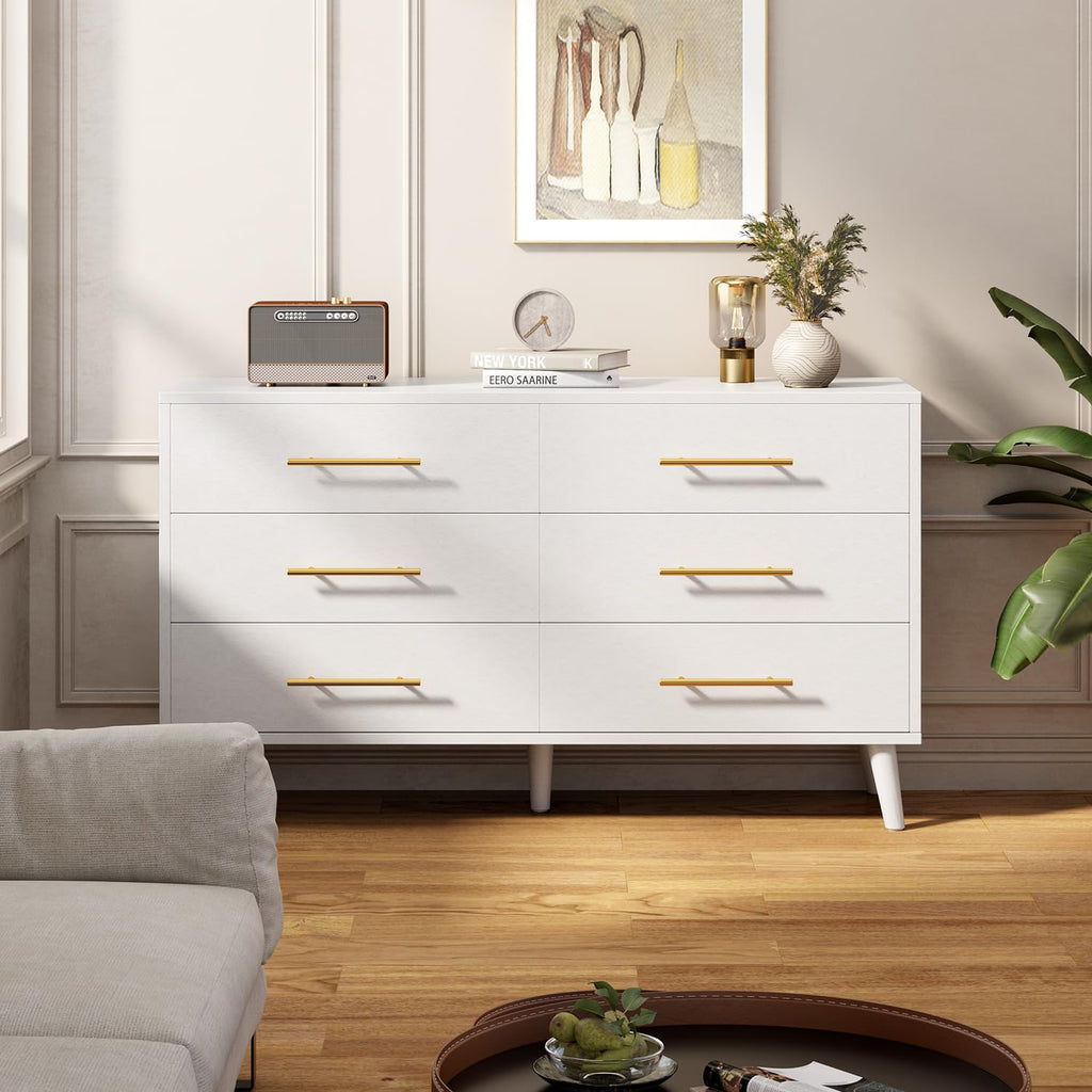 White 6 Drawer Wood Dresser N7818