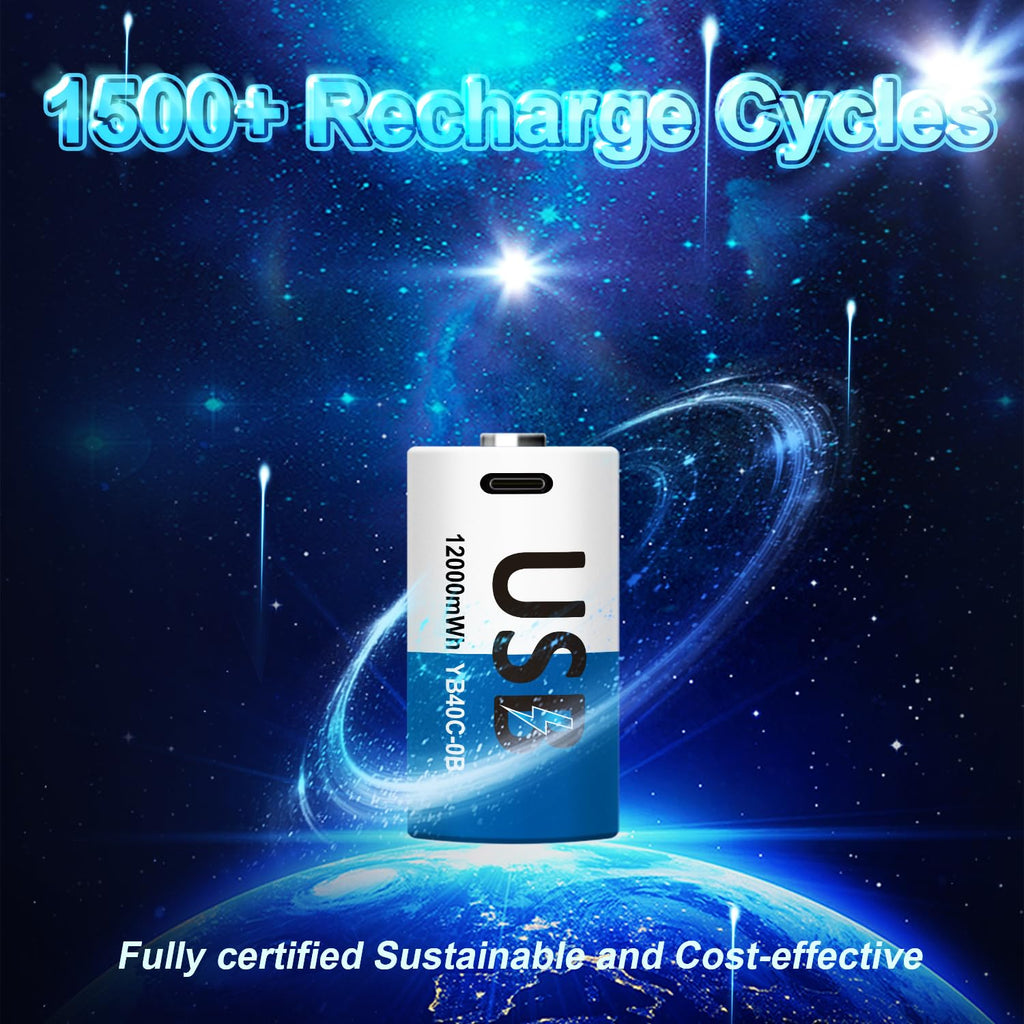 Rechargeable Lithium D Batteries 8 Pack 1.5V I353