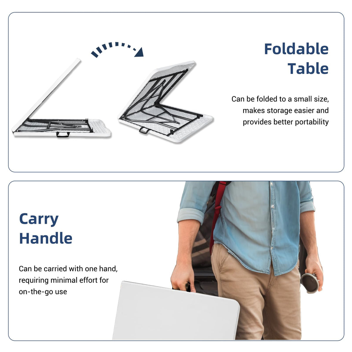 6ft Heavy Duty White Folding Table with Carrying Handle Z486