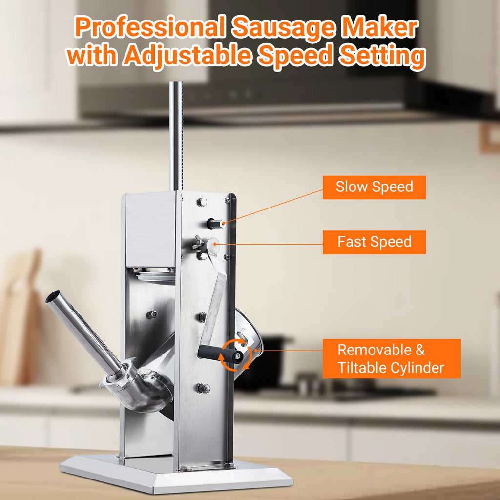 Manual 7 LB Stainless Steel Sausage Stuffer with 4 Stuffing Tubes A140