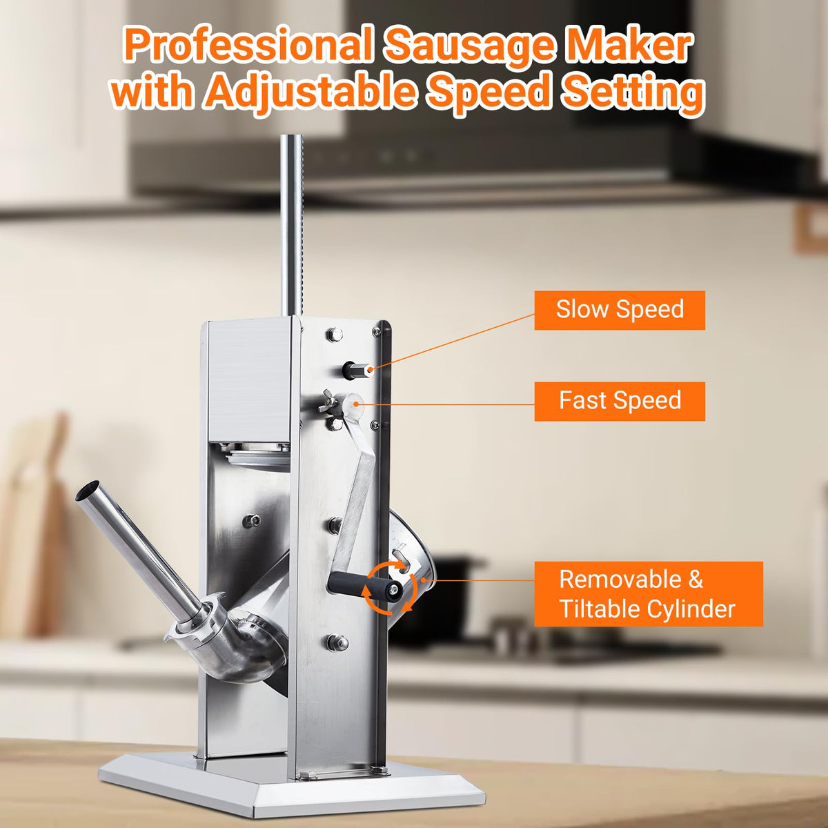 Manual 7 LB Stainless Steel Sausage Stuffer with 4 Stuffing Tubes A140