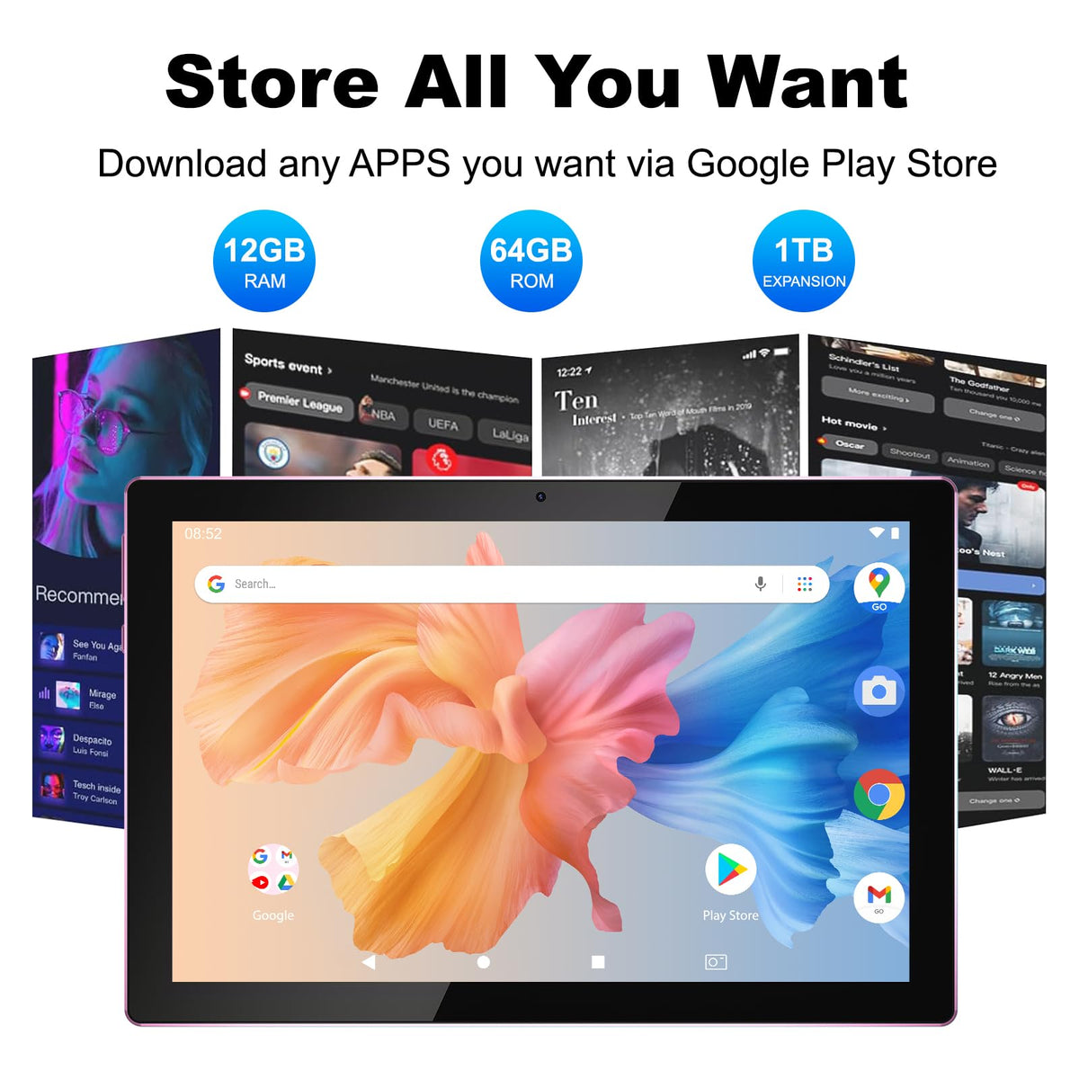 10 Inch Android Tablet with Keyboard 12GB RAM 64GB ROM C766634