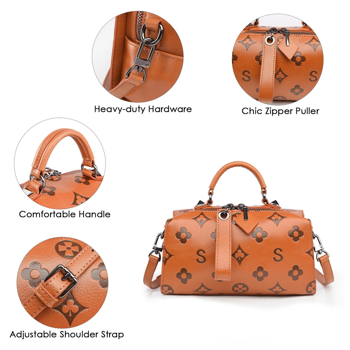 Women Floral Embossed PU Leather Tote Handbag V860