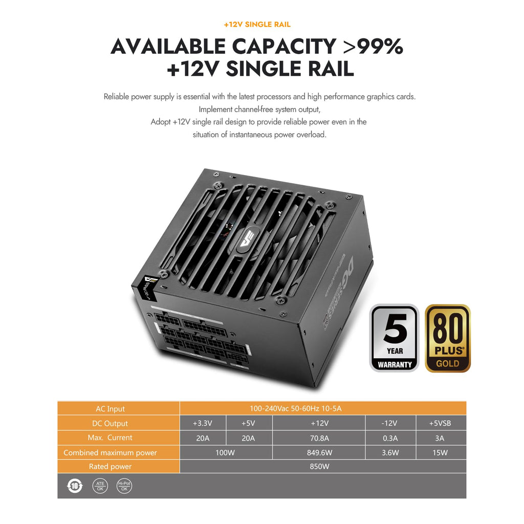 750W 80 Plus Gold ATX 3.1 PCIe 5.1 PC Power Supply, Black Z52753