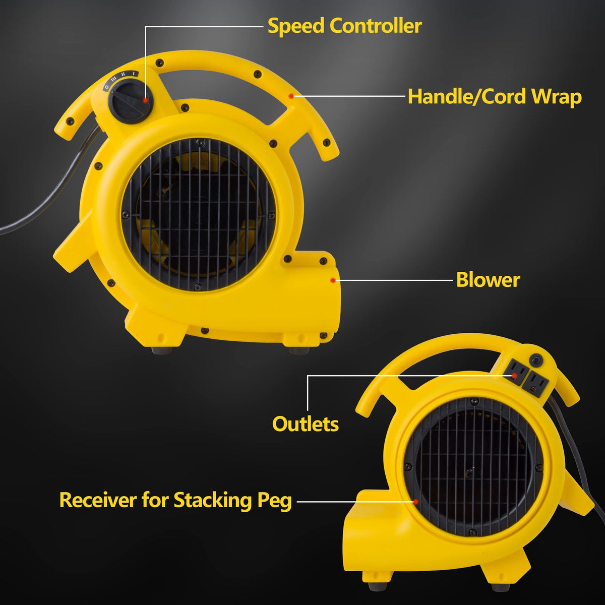 500 Max CFM Air Mover with Onboard Outlets J62974