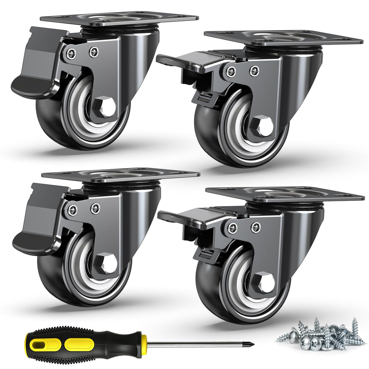 2 Inch Heavy Duty PU Caster Wheels, Set of 4 X9928
