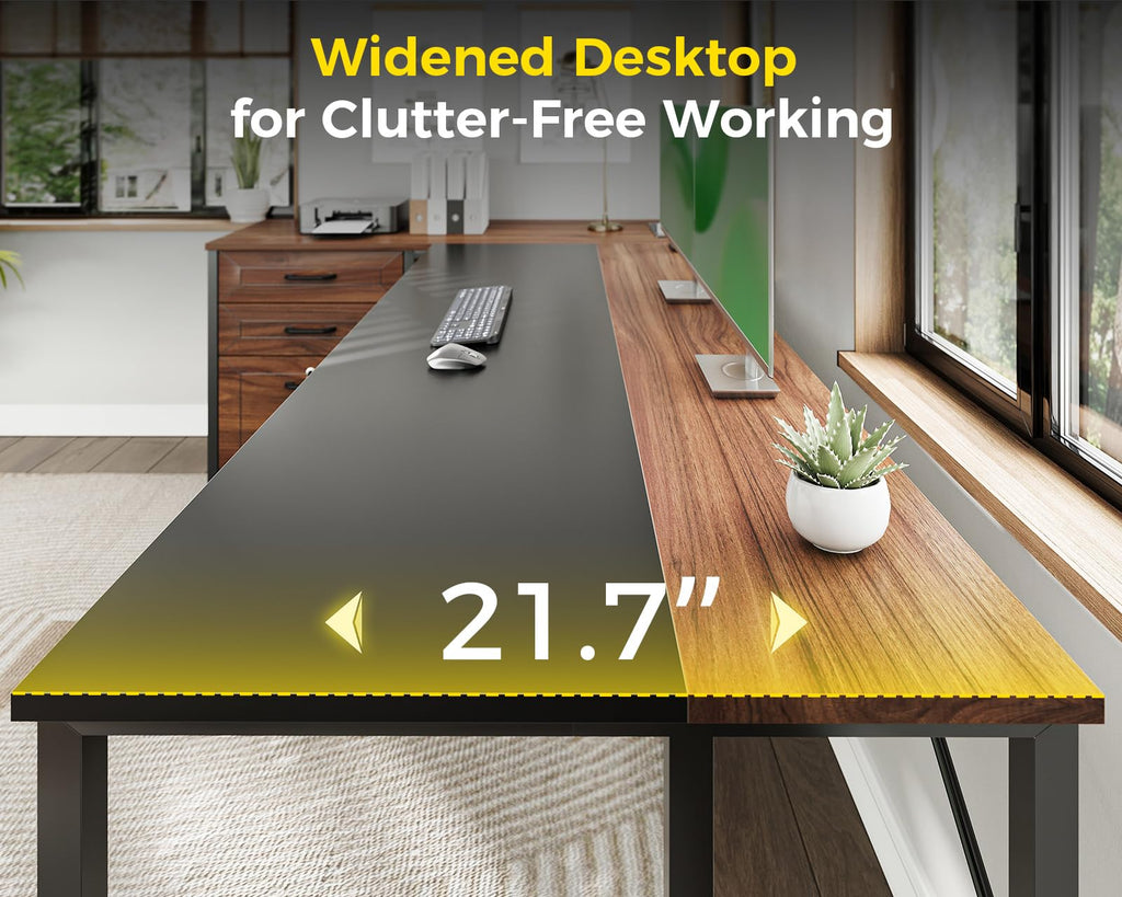61" L Shaped Office Desk with Wood Drawers D695