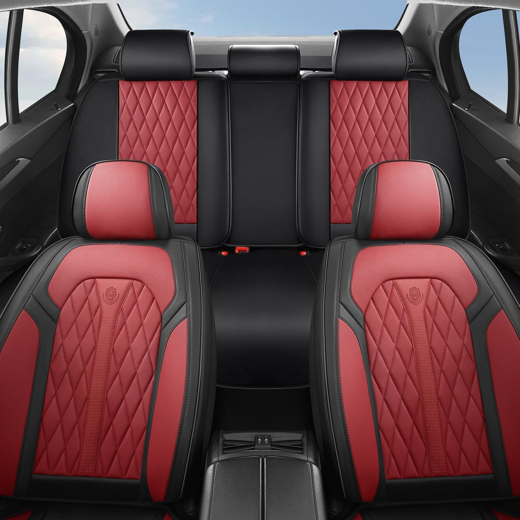 Red Black Leather Car Seat Covers Full Set Q4810