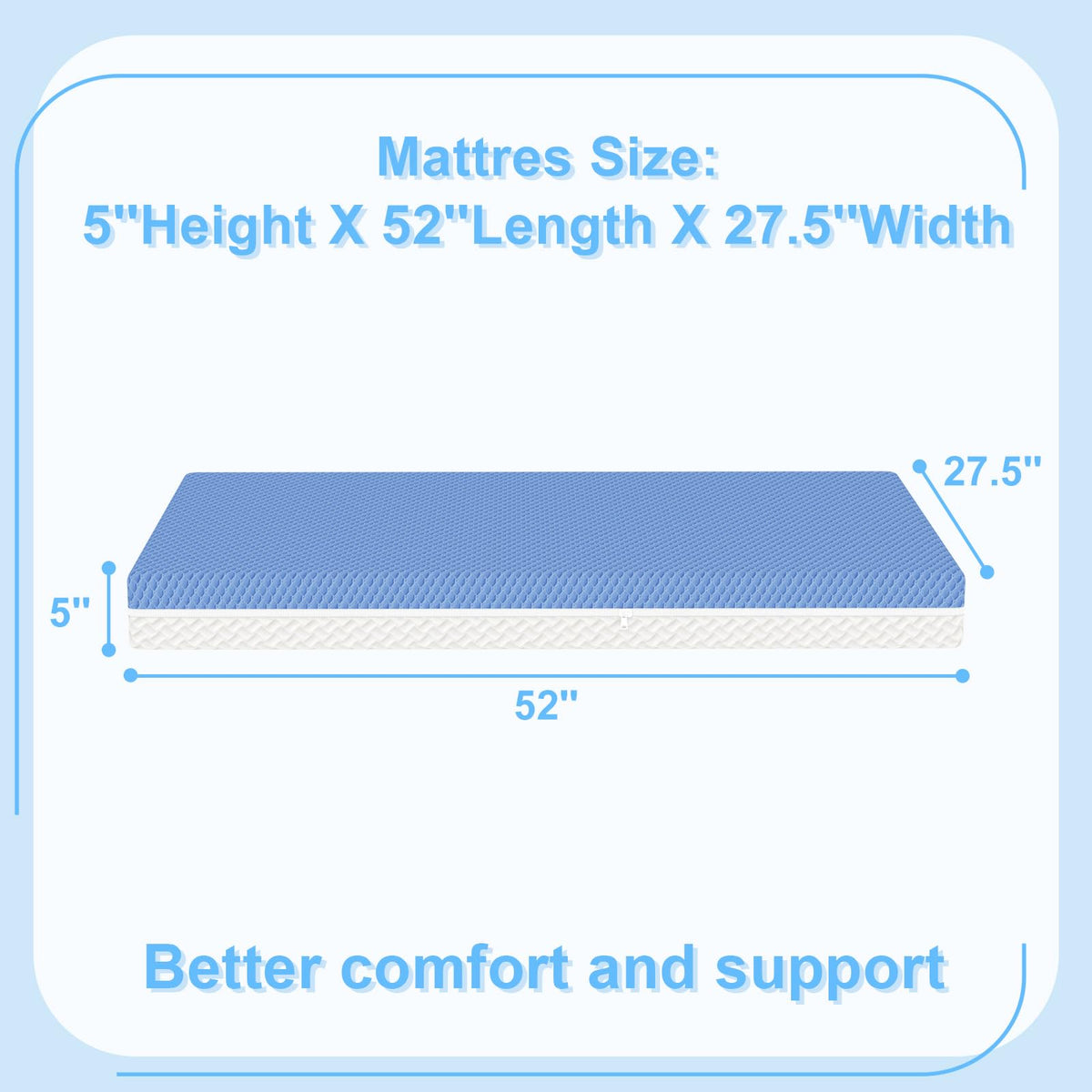 5"x 27.5"x52" 2-Stage Dual-Sided Mattress with Waterproof Removable Cover J9386