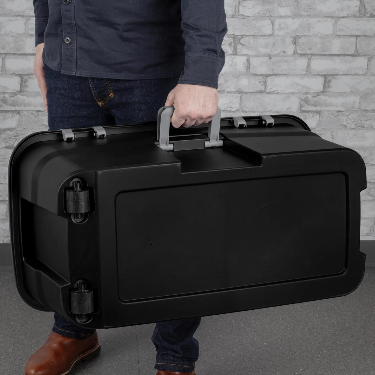 Black Plastic Storage Footlocker with Wheels D30323