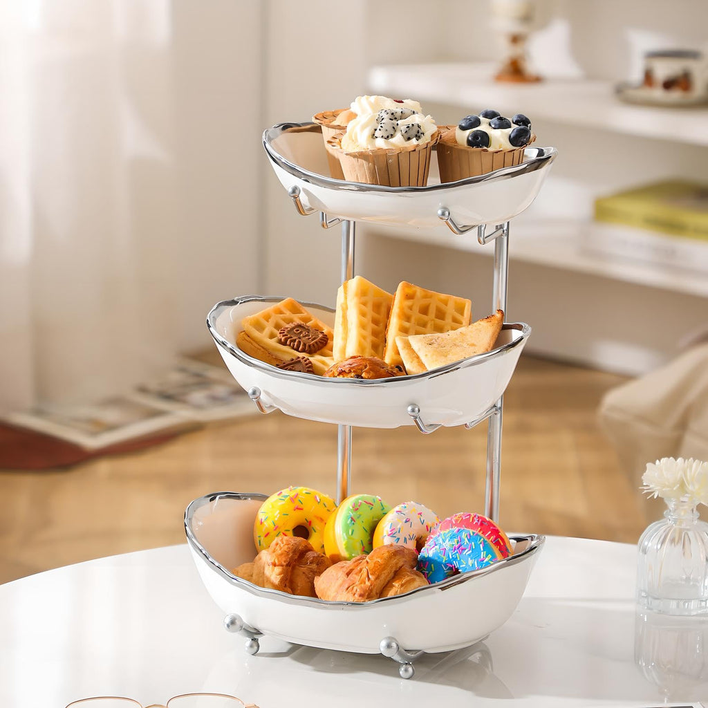 3 Tier Ceramic Fruit Bowl with Metal Stand I994752