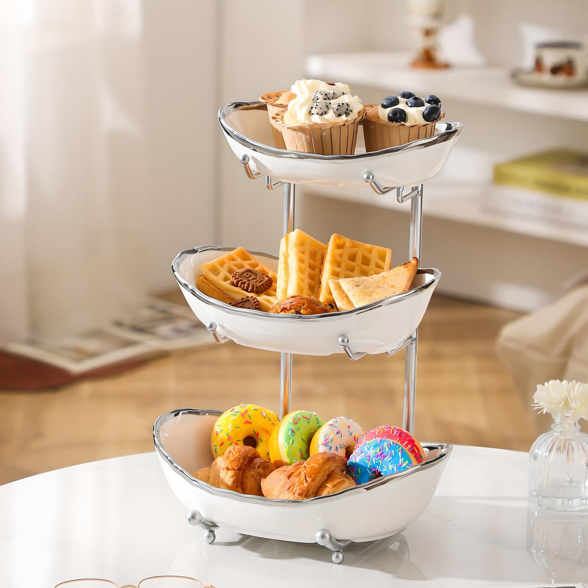 3 Tier Ceramic Fruit Bowl with Metal Stand I994752