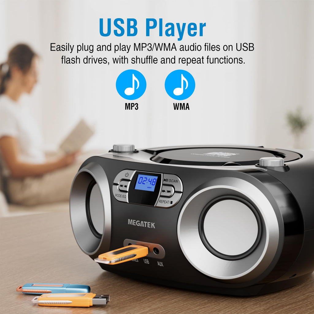 Portable CD Player Boombox with Bluetooth & FM Radio – Black C54845