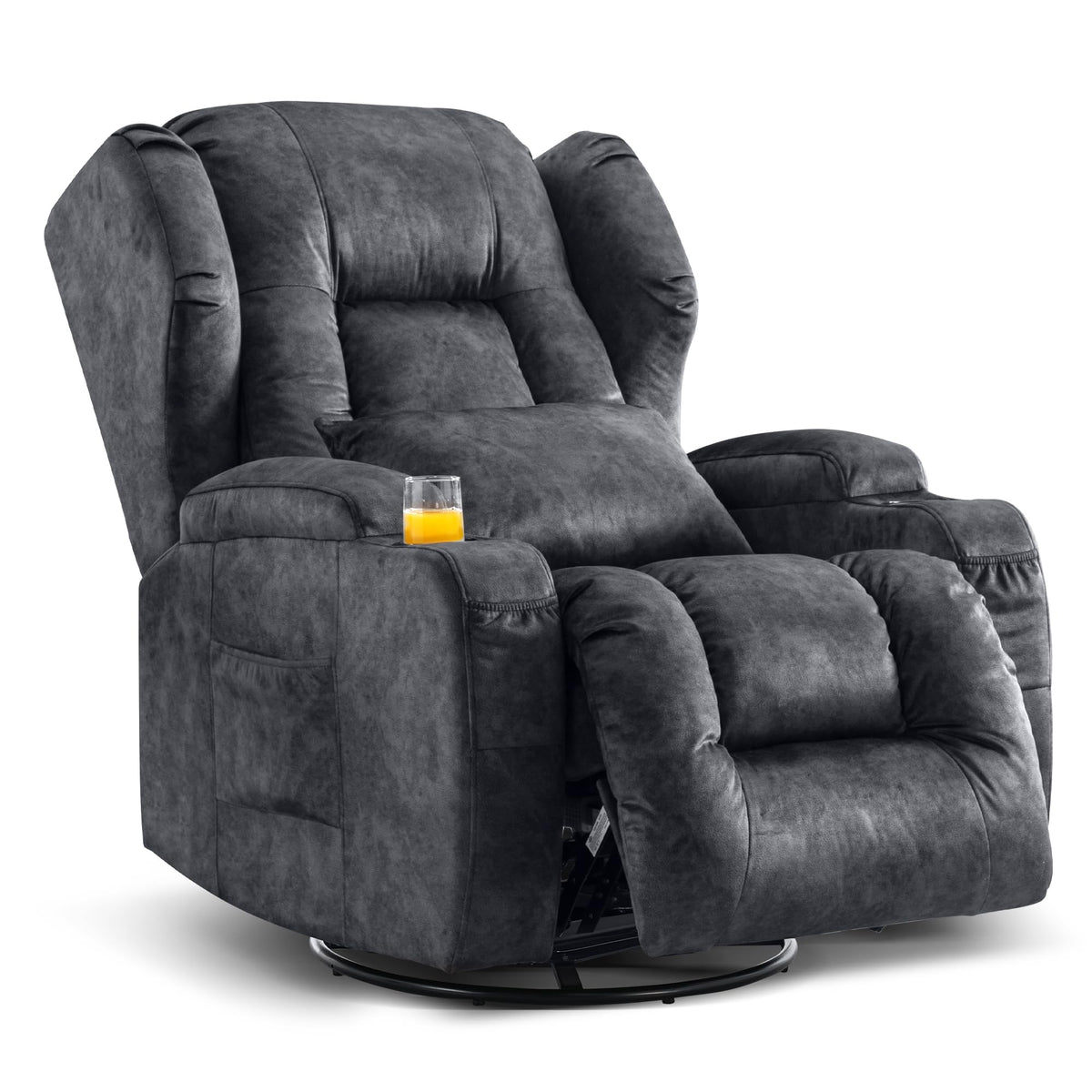 Manual Swivel Rocker Recliner Chair Velvet Grey G6107