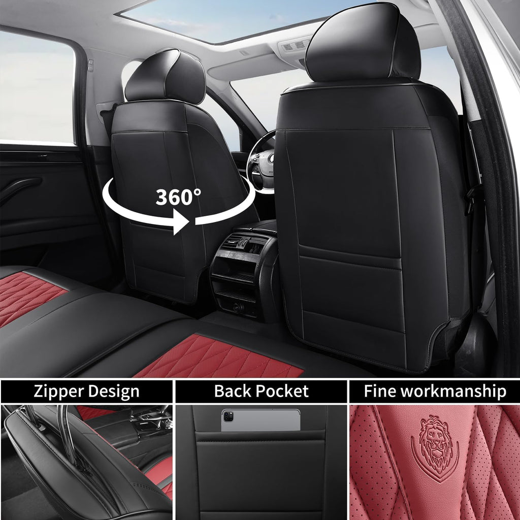 Red Black Leather Car Seat Covers Full Set Q4810