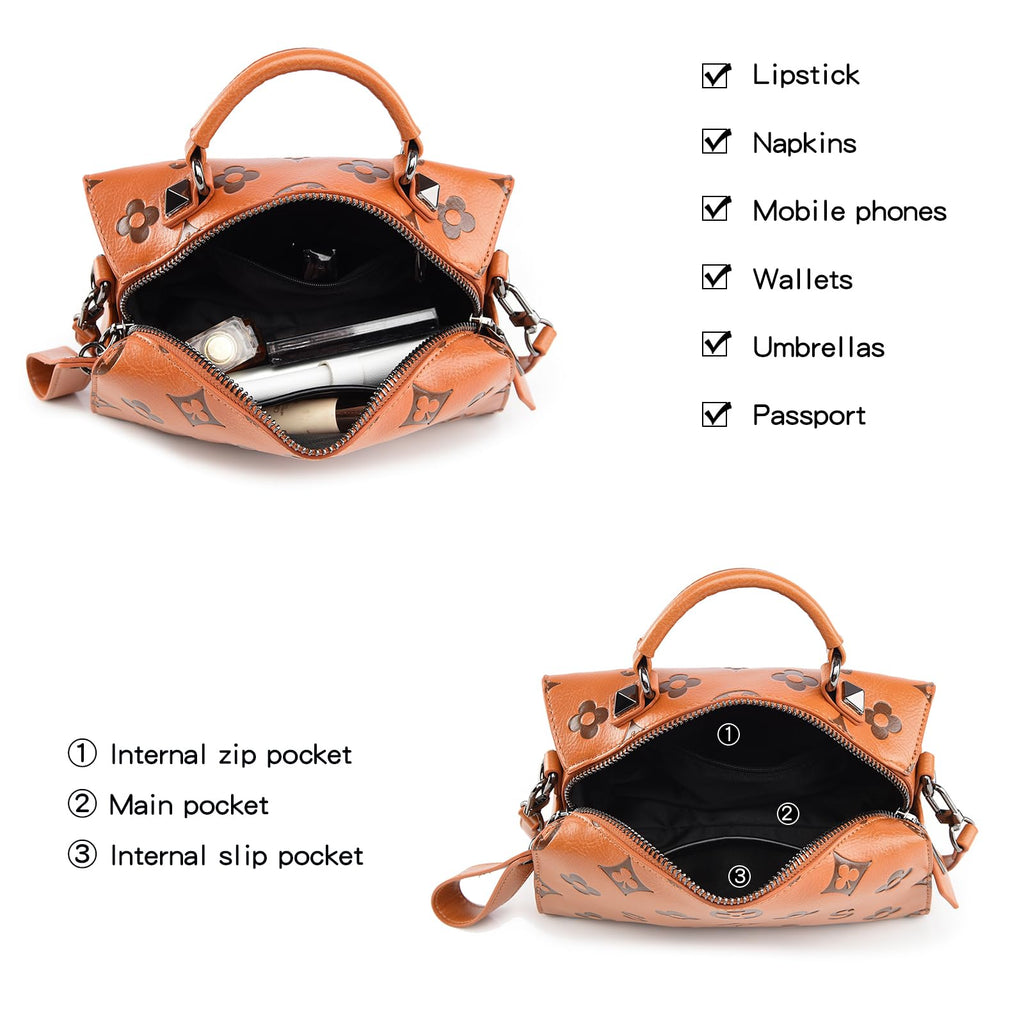 Women Floral Embossed PU Leather Tote Handbag V860