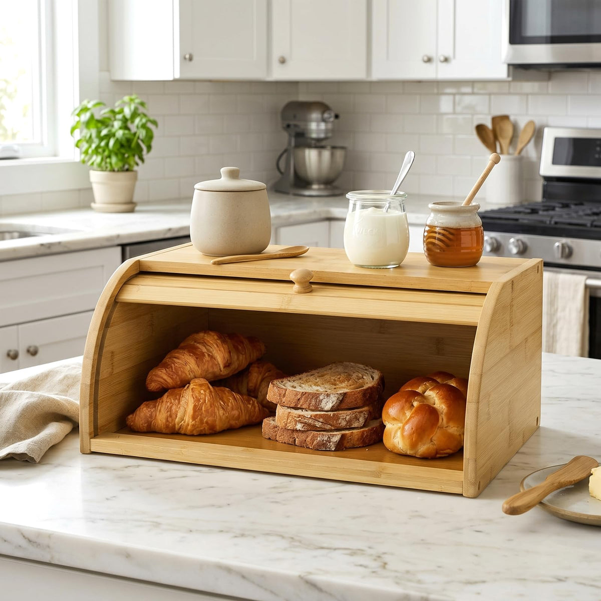Large Natural Bamboo Roll Top Bread Box S185018