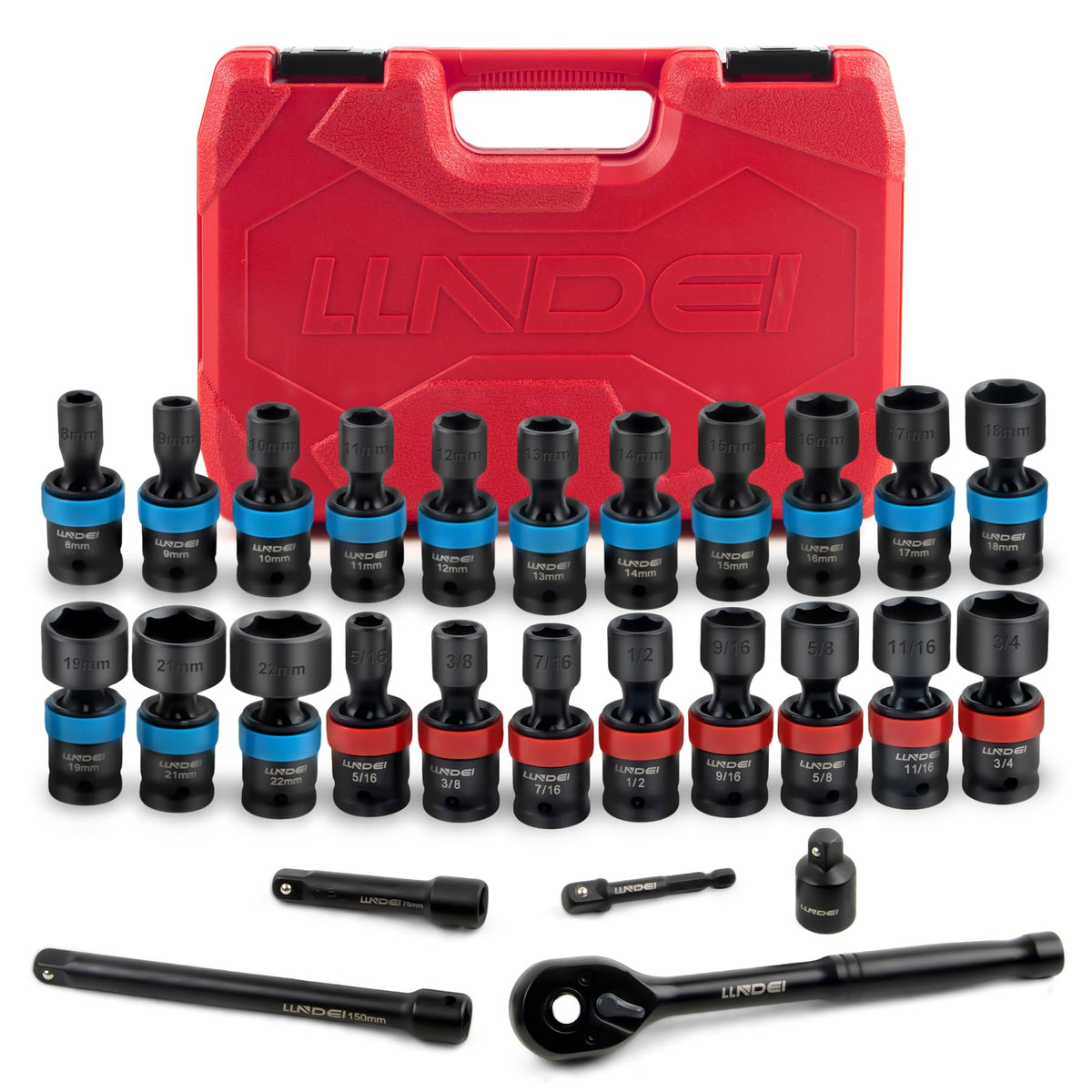 27Pcs 3/8" Impact Swivel Socket Set, Metric & SAE J534859