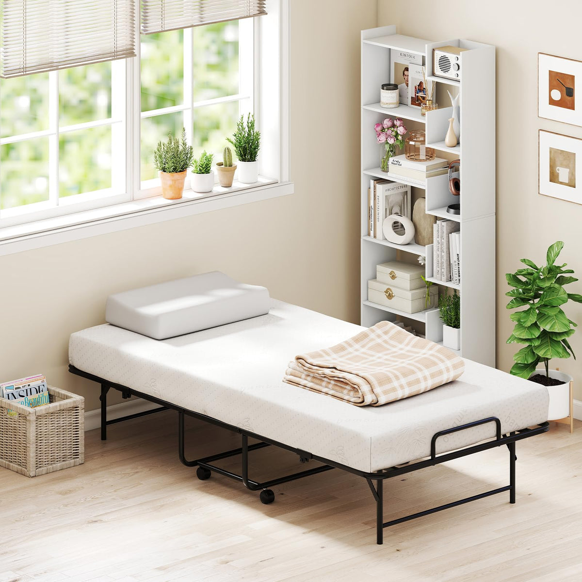 Twin Folding Bed with Memory Foam Mattress Y35471