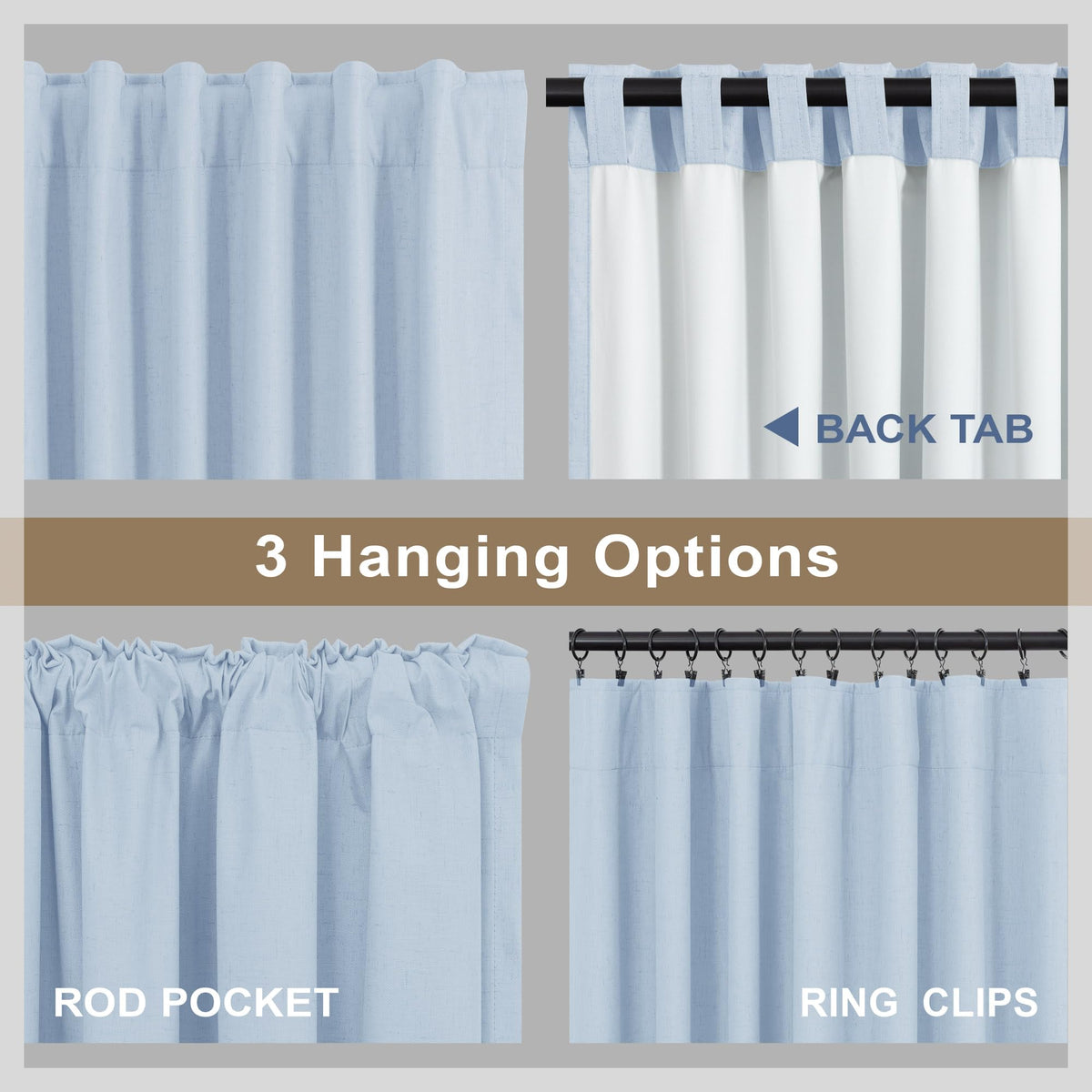 Light Blue Linen 108 Inch 2 Panel Curtain Set Y937679
