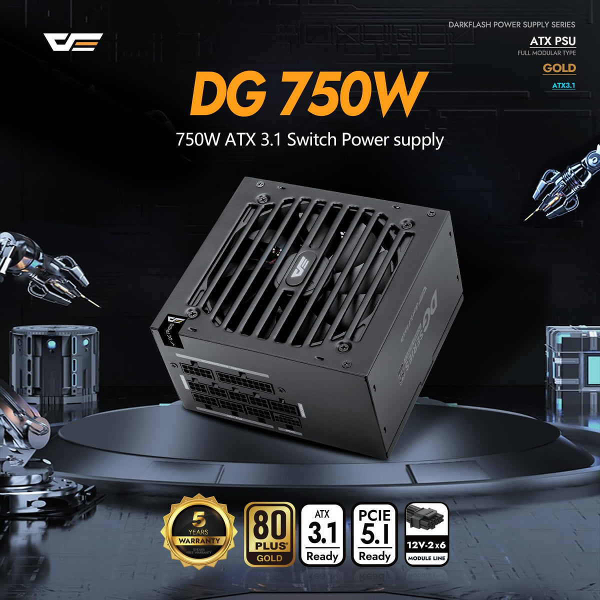 750W 80 Plus Gold ATX 3.1 PCIe 5.1 PC Power Supply, Black Z52753