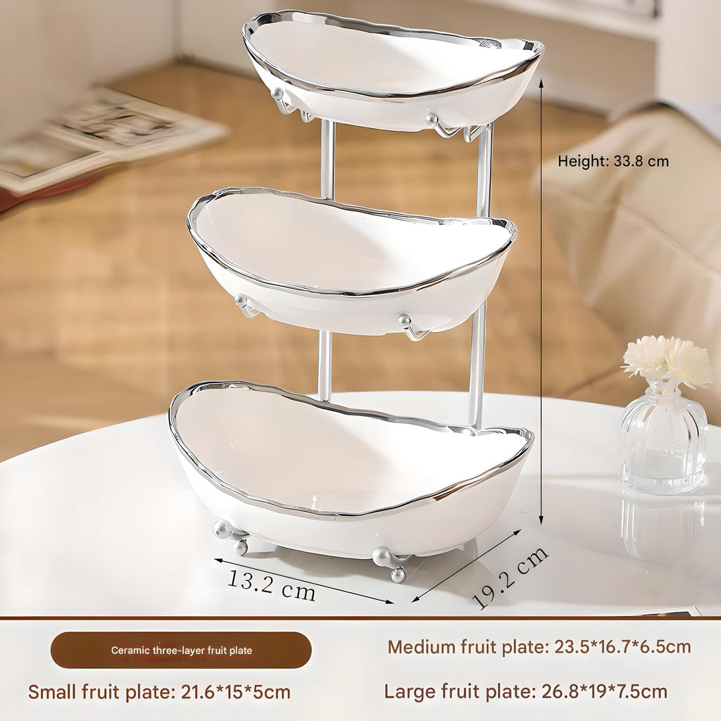 3 Tier Ceramic Fruit Bowl with Metal Stand I994752