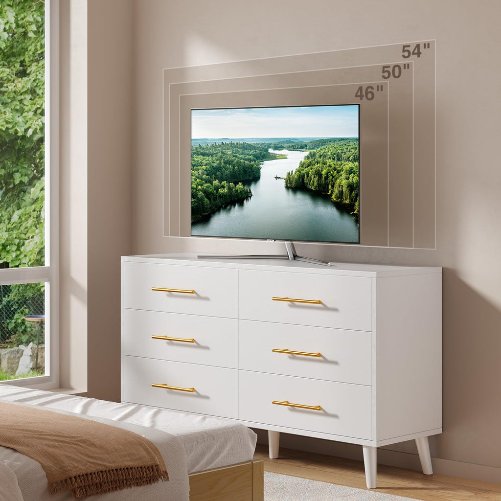 White 6 Drawer Wood Dresser N7818