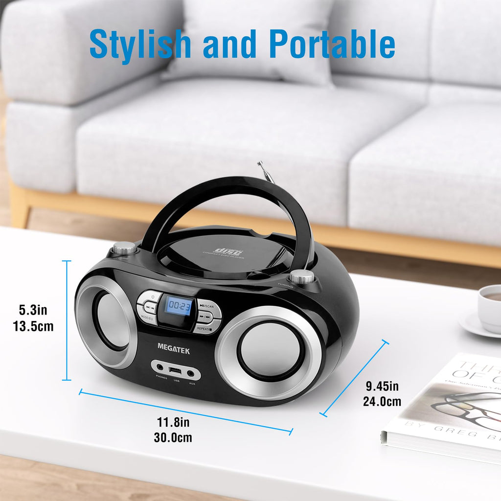 Portable CD Player Boombox with Bluetooth & FM Radio – Black C54845