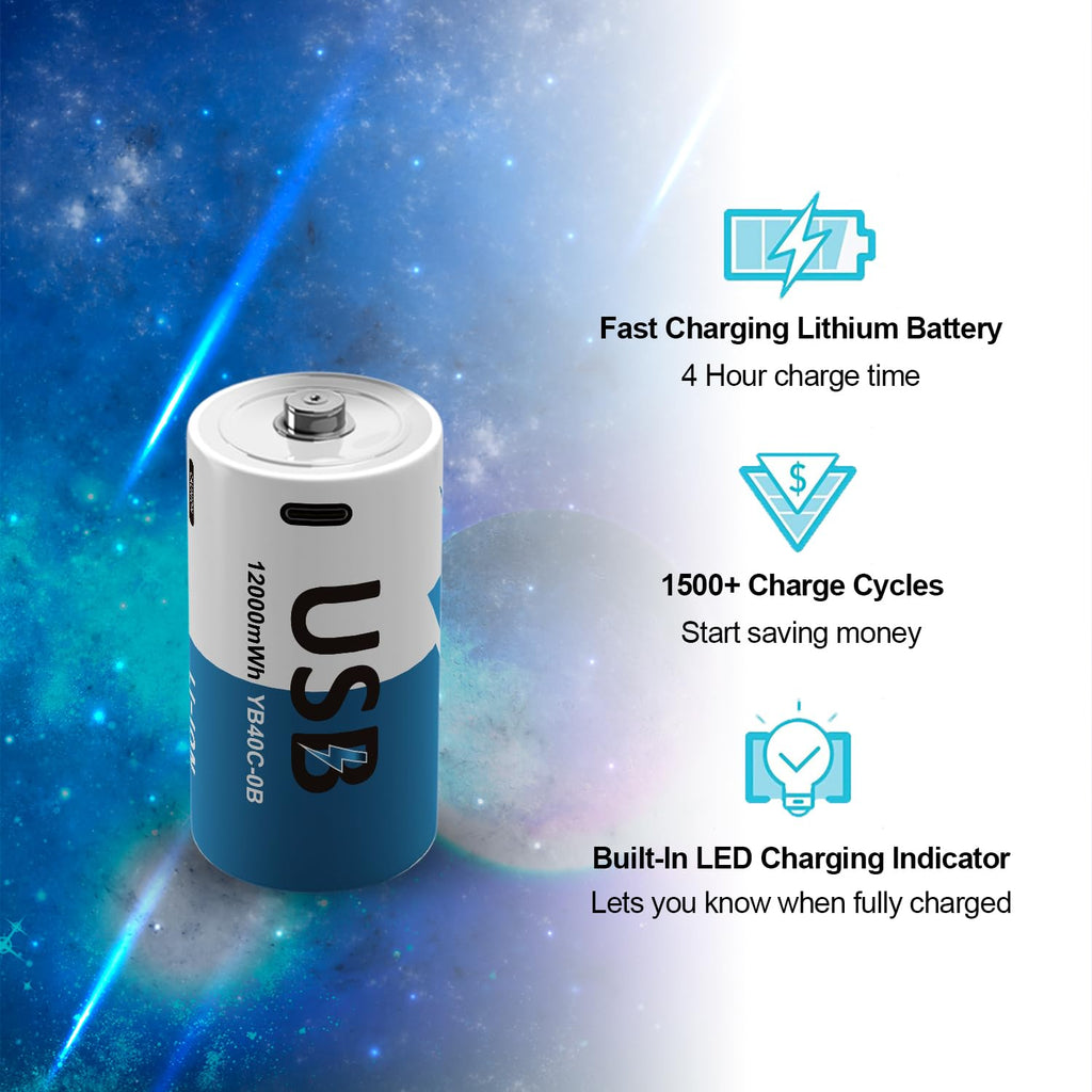 Rechargeable Lithium D Batteries 8 Pack 1.5V I353
