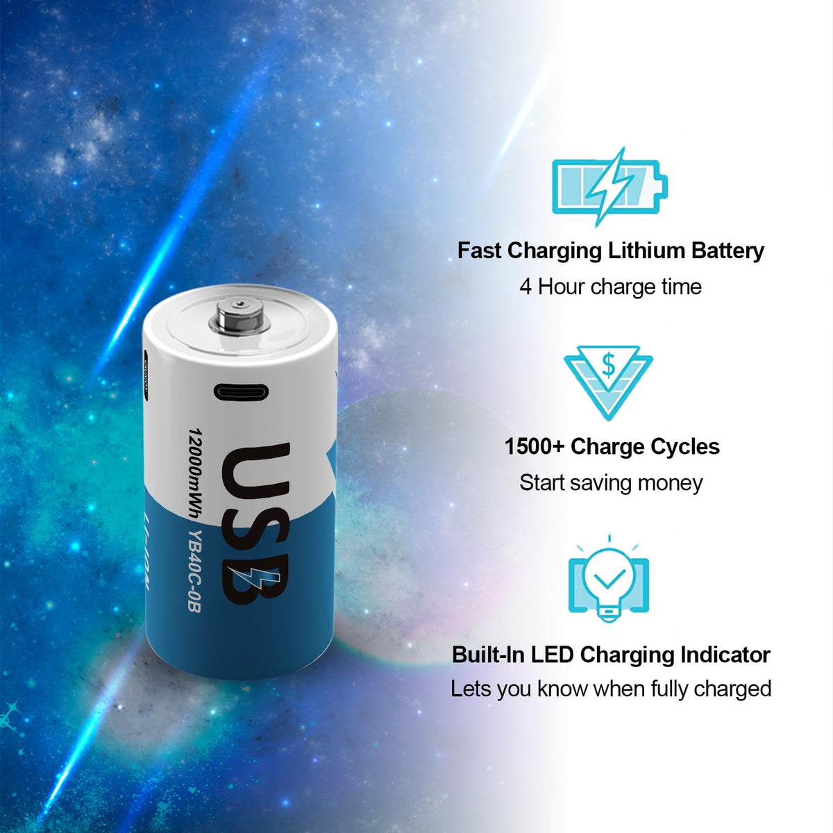 Rechargeable Lithium D Batteries 8 Pack 1.5V I353