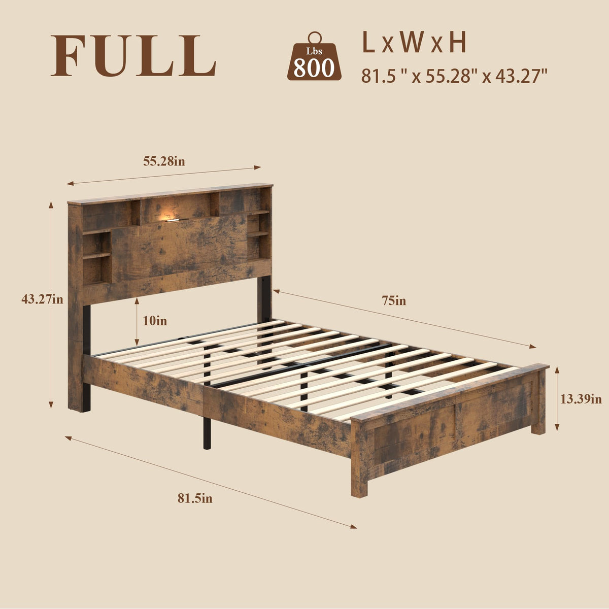 Full Size Storage Headboard Charging Station LED Platform Bed Frame N959582