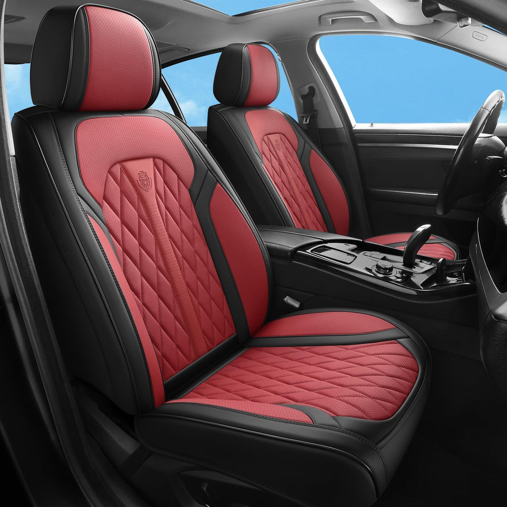 Red Black Leather Car Seat Covers Full Set Q4810