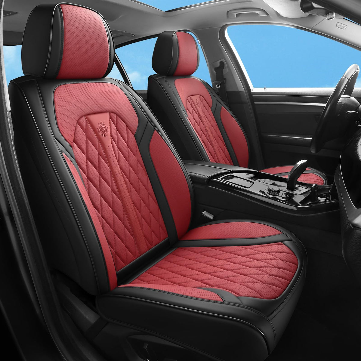 Red Black Leather Car Seat Covers Full Set Q4810