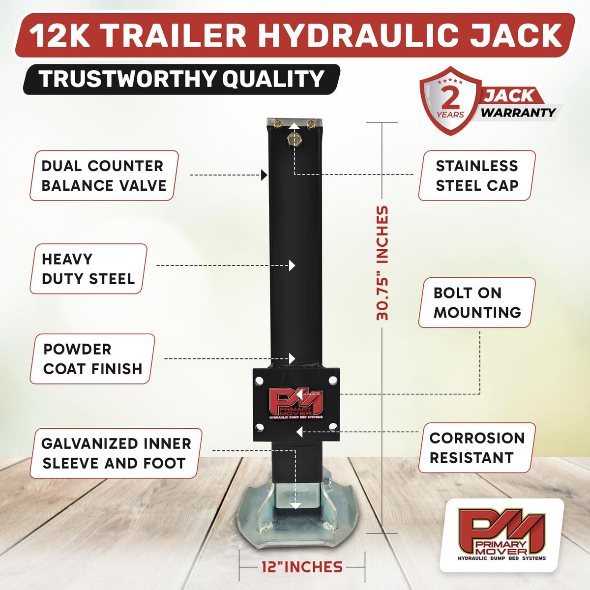 Hydraulic Trailer Jack 12,000 lb Double Acting Bolt On N52375