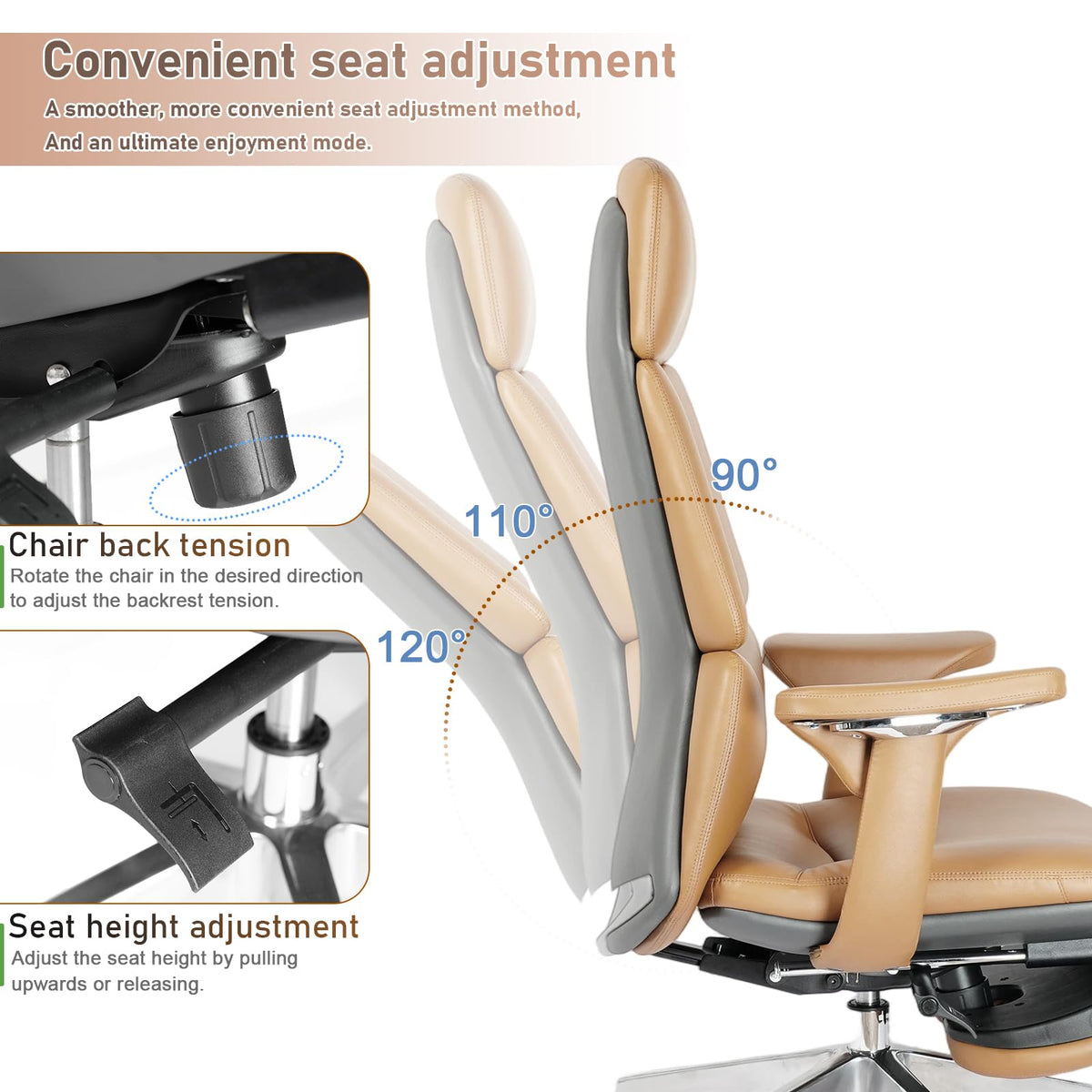 Ergonomic Genuine Leather Office Chair with Footrest X90310