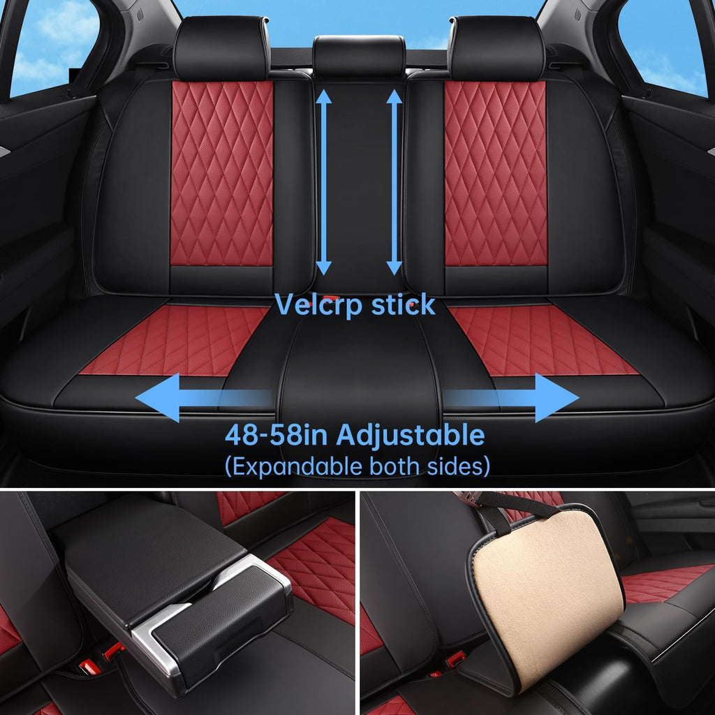 Red Black Leather Car Seat Covers Full Set Q4810