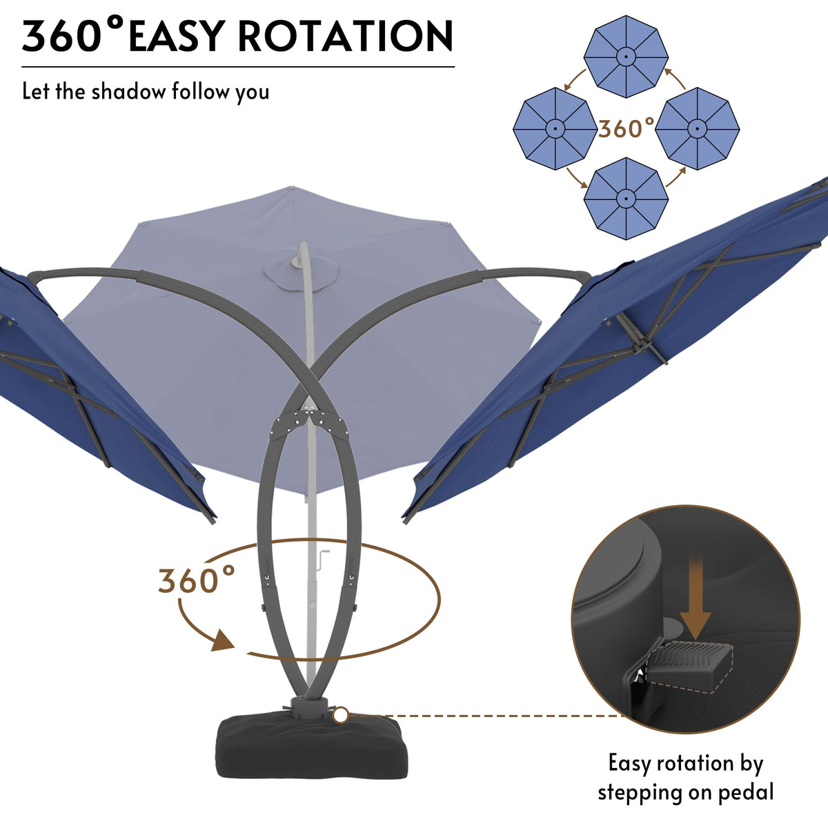 12FT Navy Blue Cantilever Patio Umbrella with Base E4580