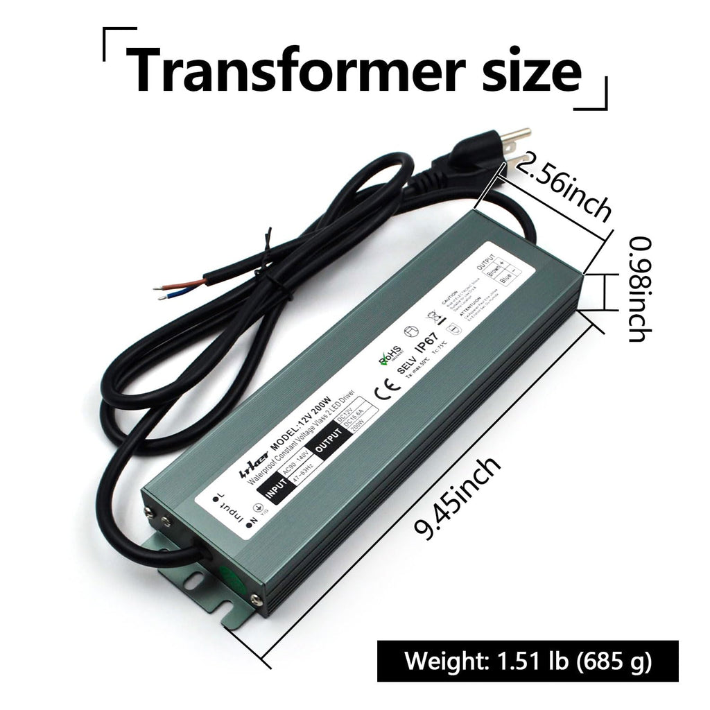 2 Pack 12V 200W Waterproof IP67 LED Driver W22404