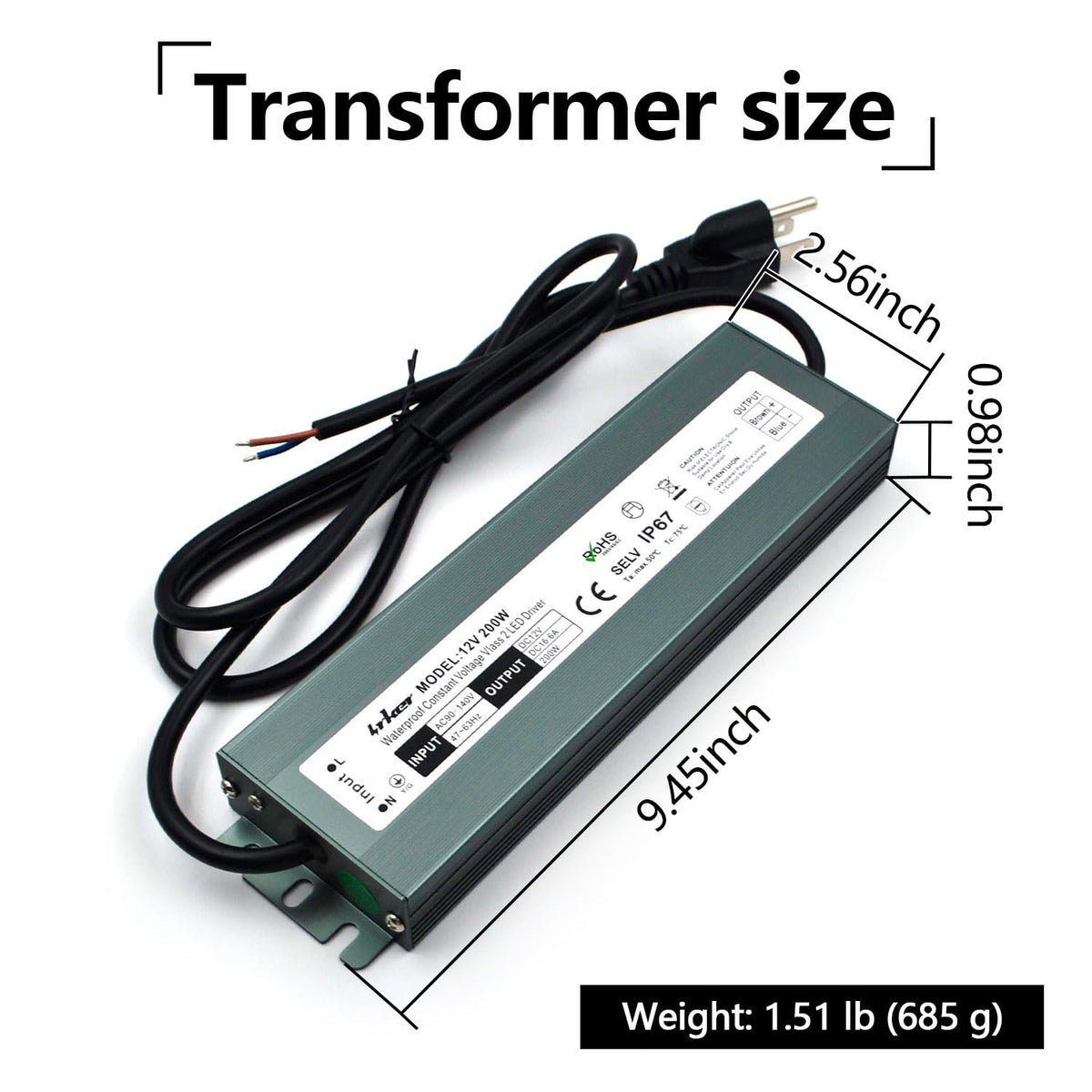 2 Pack 12V 200W Waterproof IP67 LED Driver W22404