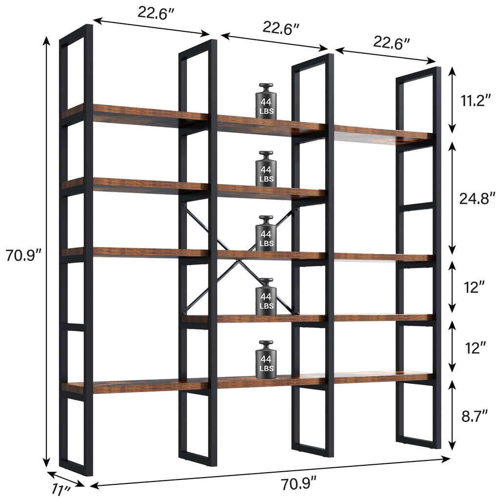 71 Inches Tall 5 Tiers Brown Bookshelf Z4604