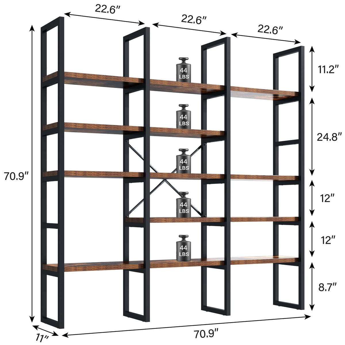 71 Inches Tall 5 Tiers Brown Bookshelf Z4604