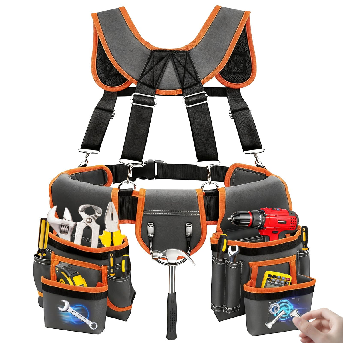 Heavy-Duty Adjustable Tool Belt with Magnetic Tool Kit A582544