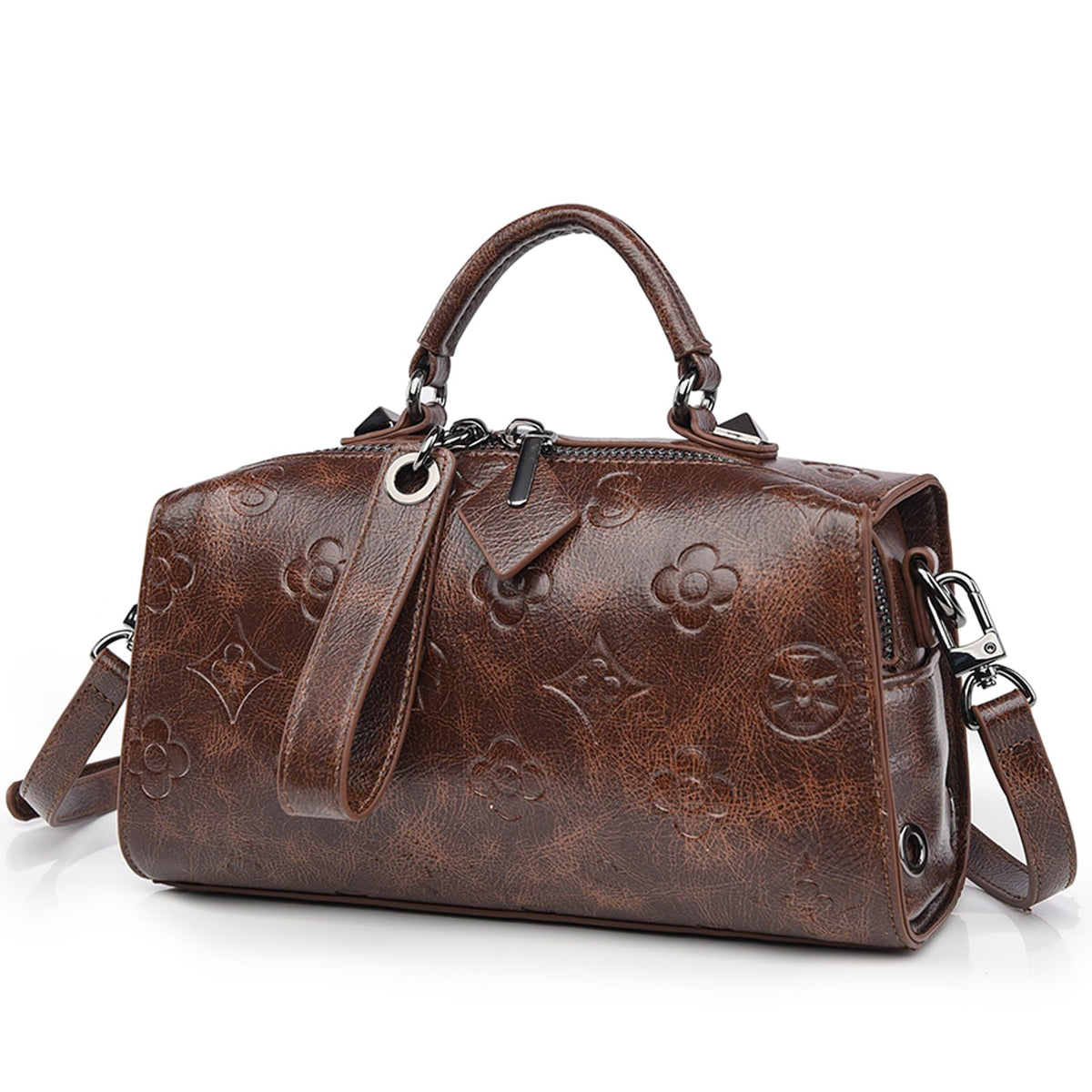 Women Floral Embossed PU Leather Tote Handbag V860