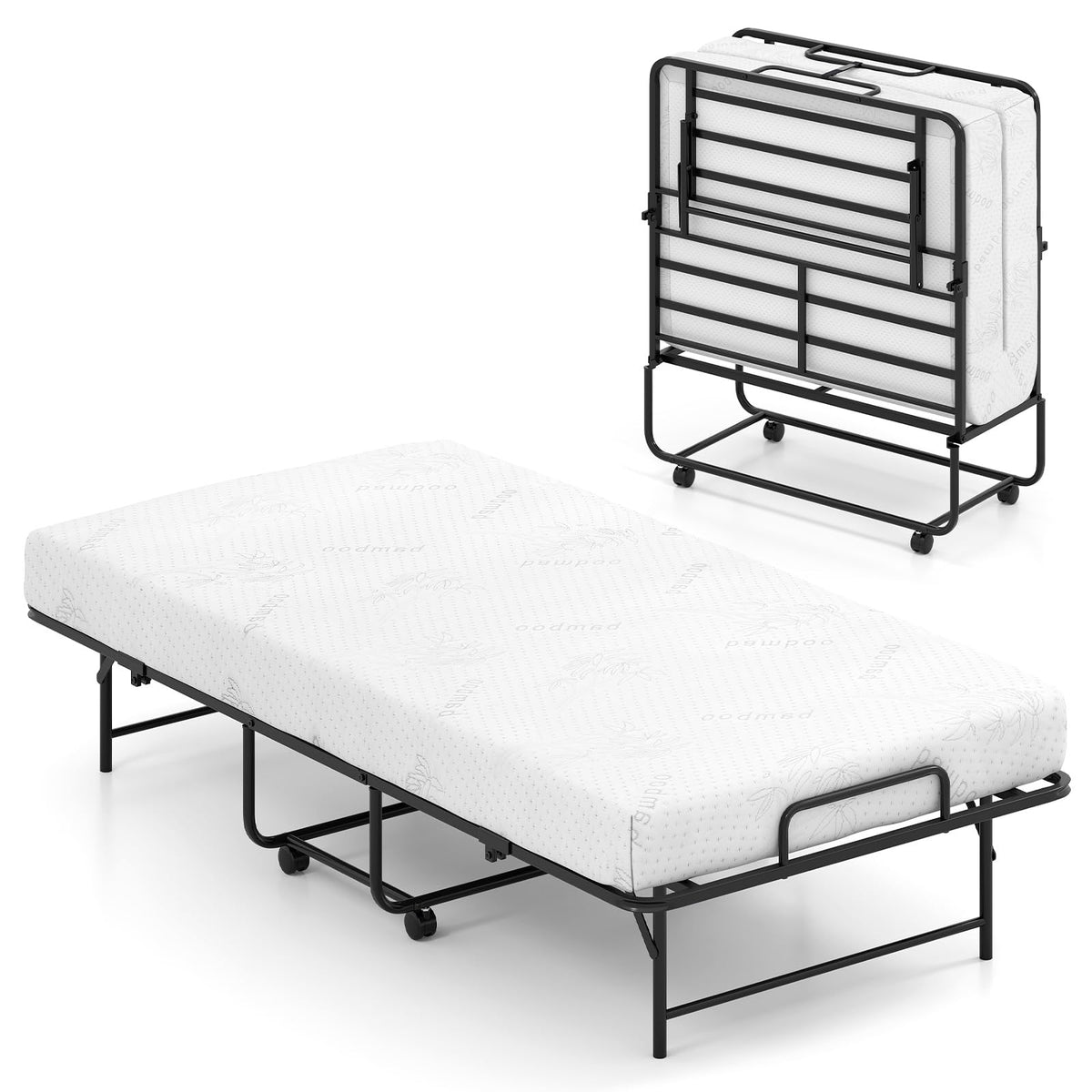 Twin Folding Bed with Memory Foam Mattress Y35471