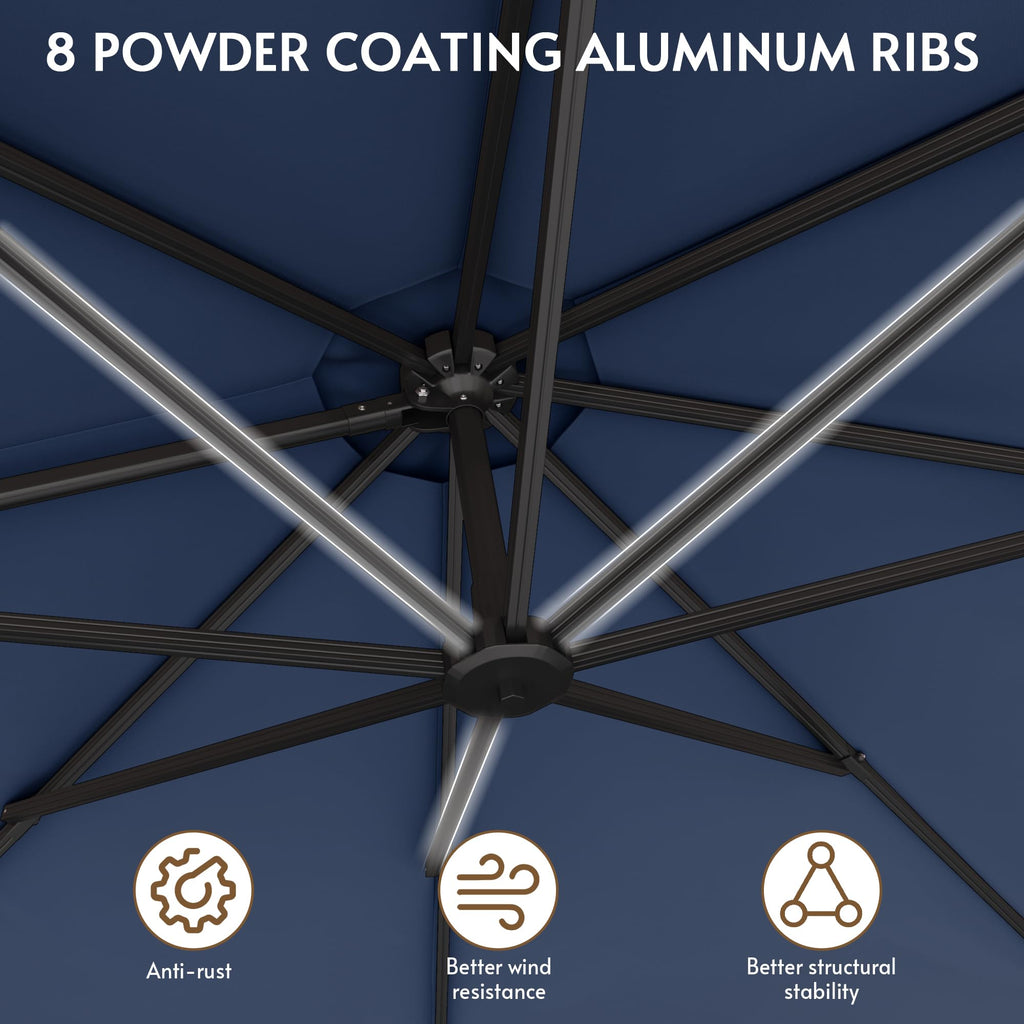 12FT Navy Blue Cantilever Patio Umbrella with Base E4580