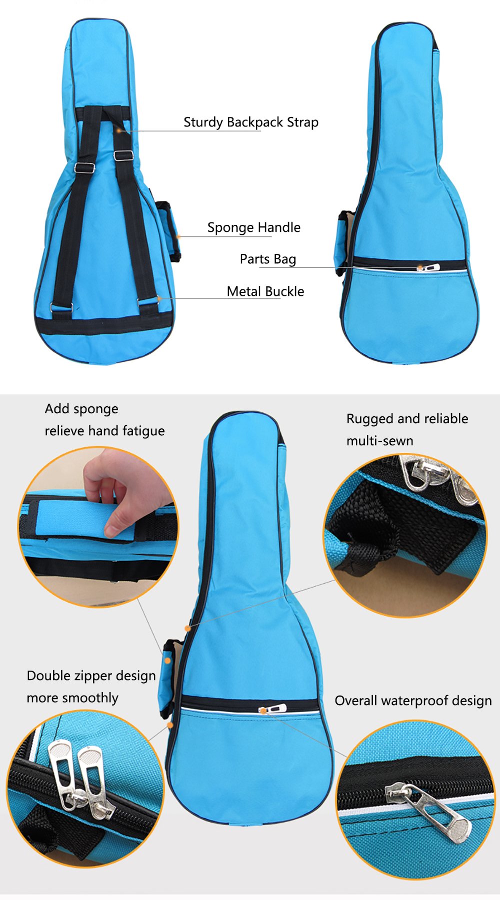Waterproof Colorful Ukulele Case Bag with Storage 21in Y348955