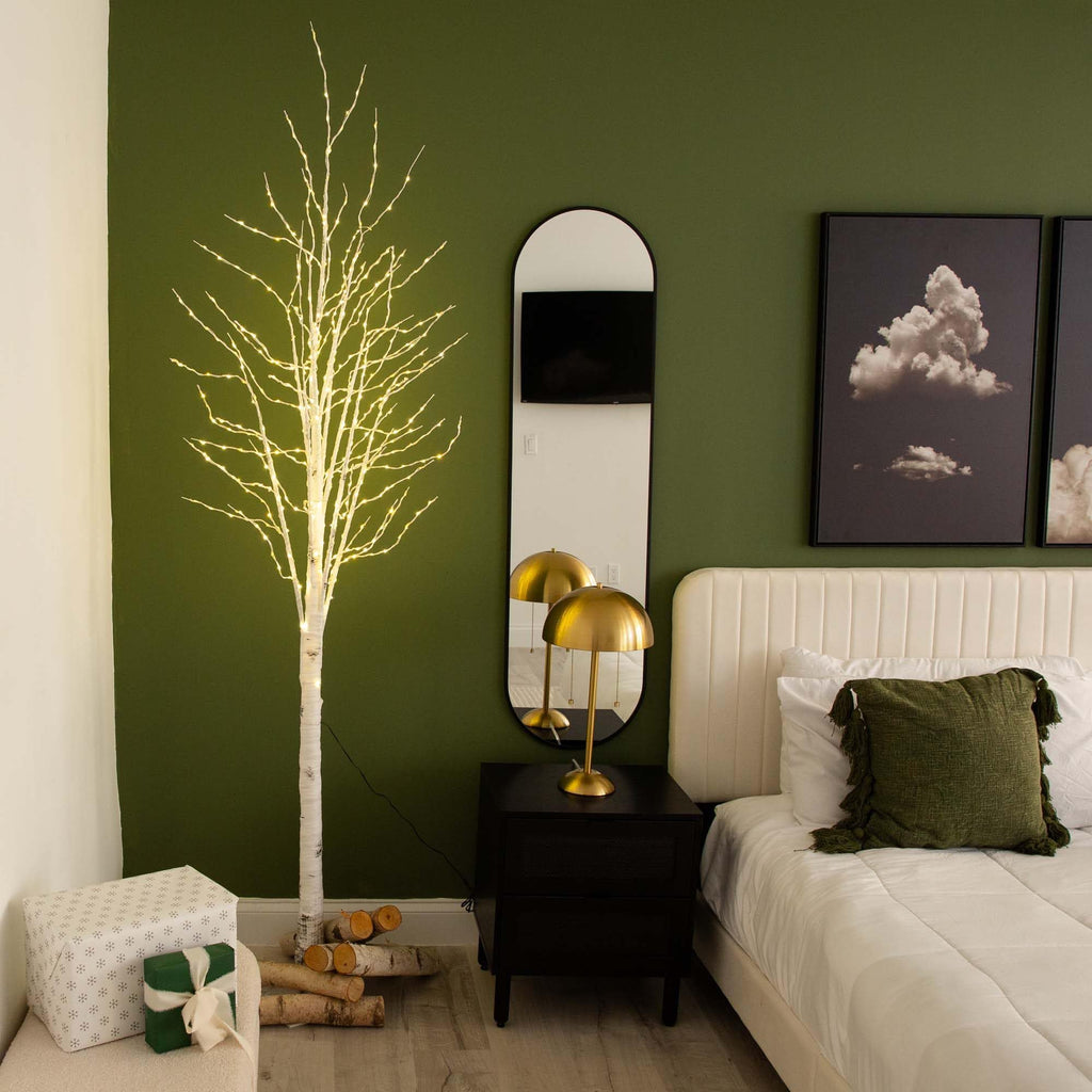 8-FT Pre-lit Artificial White Birch Tree with LED Lights E17989