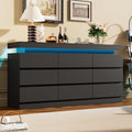 Black 9 Drawer Dresser with LED Light and Charging Station P3110
