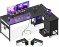 61" L Shaped Gaming Desk with 4 Drawers and Power Outlets, Black P3103