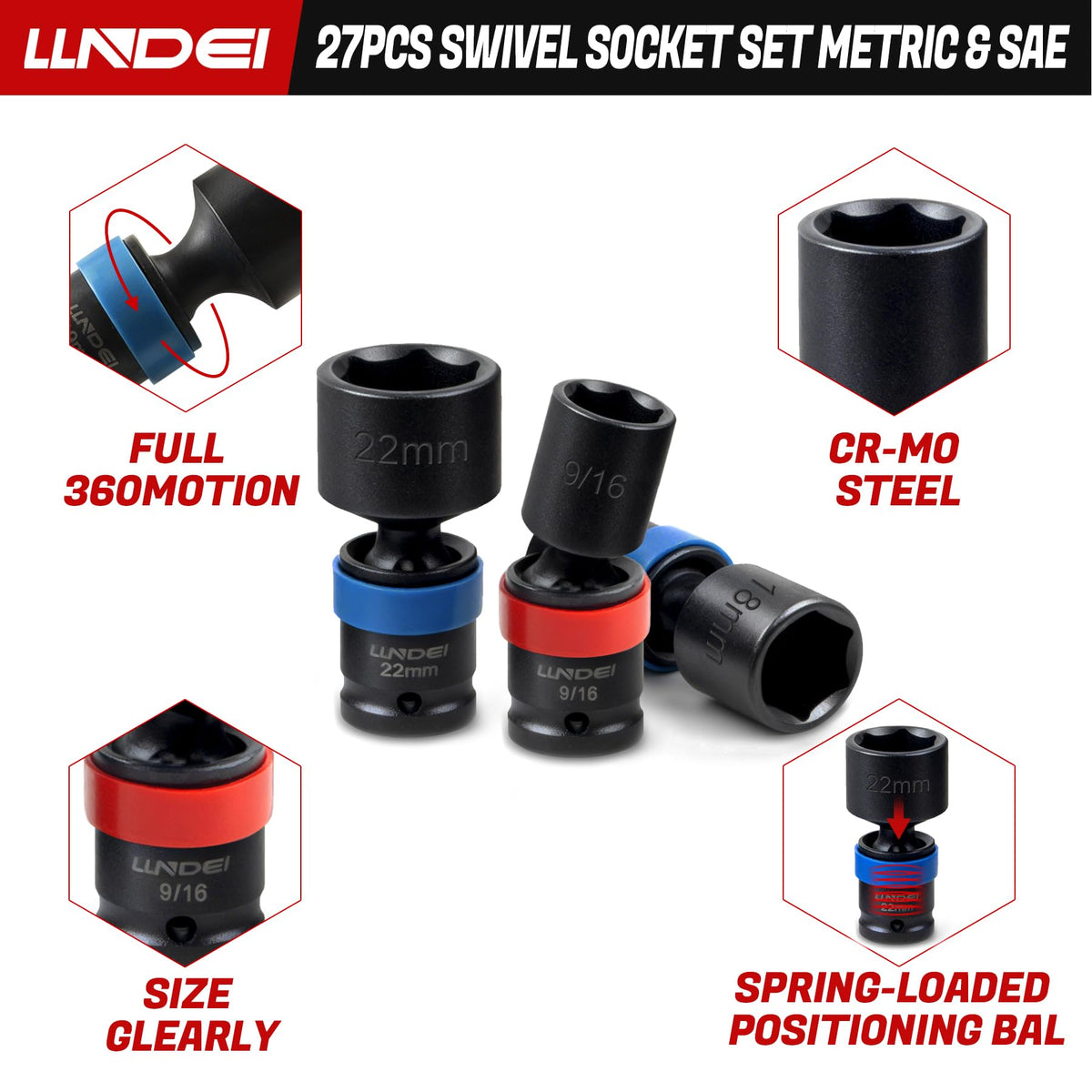 27Pcs 3/8" Impact Swivel Socket Set, Metric & SAE J534859